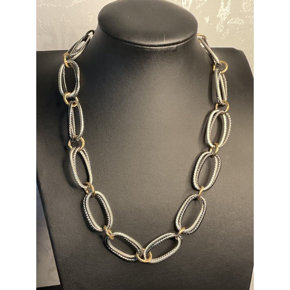Vintage Chunky Chain Link Necklace Silver & Gold Tone Metal Statement Jewelry
